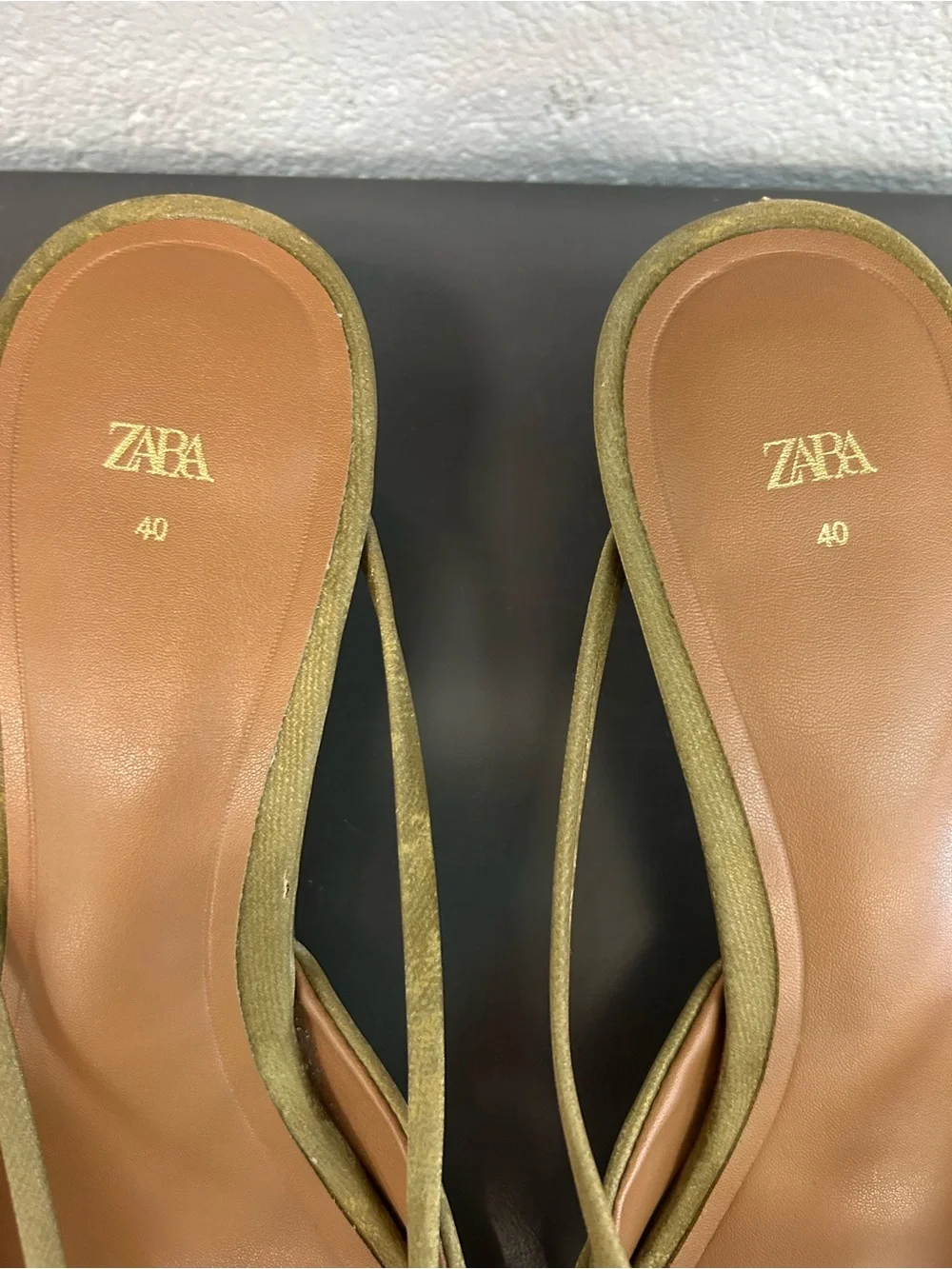 ZARA Olive Green Pointed Toe Bow kittenheel mules 40